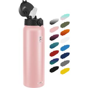 Fanhaw 32 Oz Kids Insulated Stainless Steel Water Bottle with Straw Lid, Leakproof & Anti-Dust Everyday Use Bottle for School, Women & Men, Back to School Essentials (Pink)