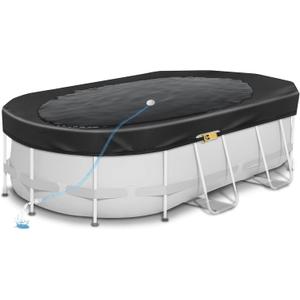 18 x 9Ft Oval Pool Cover for Above Ground Pools, Thickened 420D Pool Covers with Automatic Drain, Winter Pool Cover with Ratchet Buckle, Tear Resistant & Quick Installation