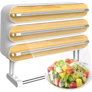 4in1 Plastic Wrap Dispenser with Cutter Aluminum Foil Organizer Wrapping Paper Storage and Kitchen Towel Holder Ideal for Kitchen Organization and Countertop Space Saving