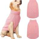 Mihachi Turtleneck Dog Sweater - Winter Coat Apparel Classic Cable Knit Clothes with Leash Hole for Cold Weather, Ideal Gift for Pet in New Year Flesh Pink Large