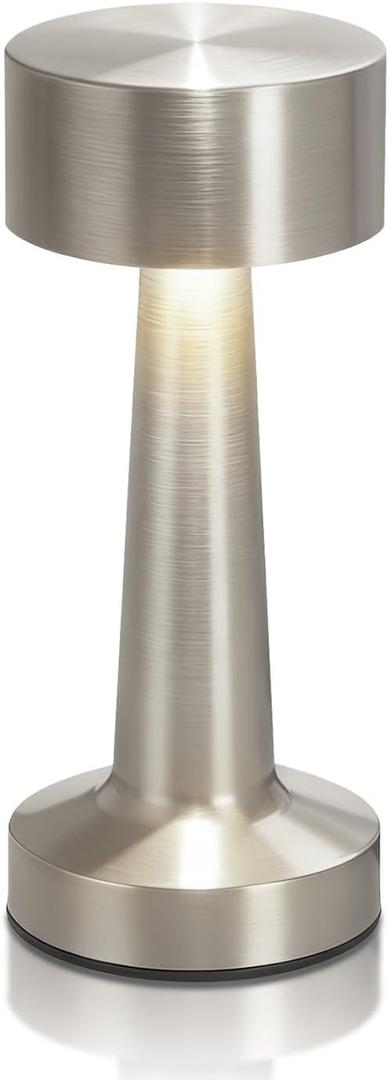 Portable LED Table Lamp, 3-Levels Brightness Metal Desk Lamp,3 Color Touch Control Rechargeable Lamp, Ideal Bedside Lamp for Nightstand,Bedroom, Living Room (Silver)