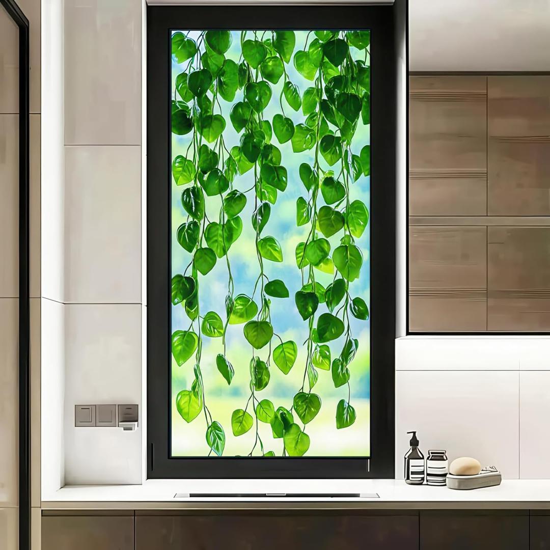3 x Stained Glass Window Film Spring Vine Pattern Window Privacy Film Sticker 17.7x39.3 inch Home Decorative Cling Sun Blocking Decor for Home Office Glass Partitions