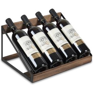 TRSPCWR Wine Rack 4 Bottle Storage Countertop, Wooden Holder Shelf Organizer for Kitchen, Table Top, Cabinet, Pantry, Home, Room Decor, Bar, Basement