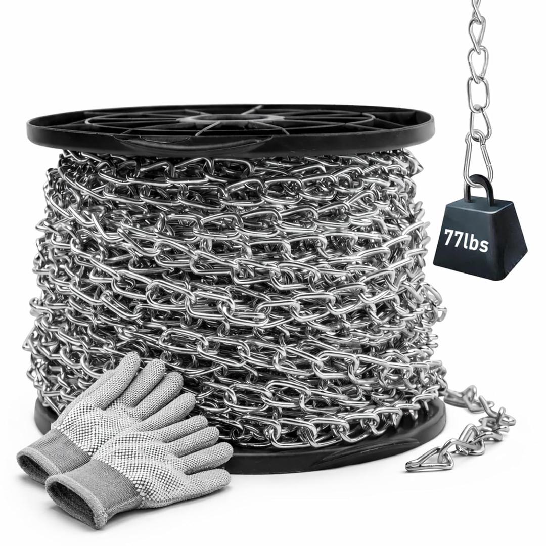 130ft Jack Chain for Hanging, 2mm Thick Steel Chain, Small Chain for Hanging, Utility Chain for Home Outdoor Camping, Heavy Duty Chain for Hanging Baskets, Plants,Thickness 0.08 inches (2mm)