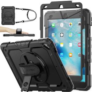 SEYMAC stock Case for iPad Air 3 2019 / Pro 10.5'' with Screen Protector Pen Holder [360 Rotate Hand Strap/Stand], Drop-Proof Case (Black)