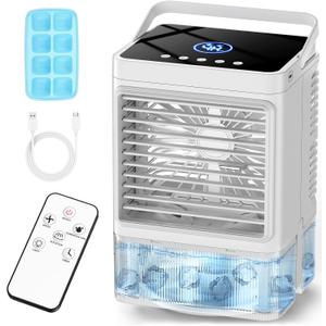 Personal Air Conditioner w/Remote & LED Screen, 90 Oscillation, 4H Timer, 7 LED Night Light, 2 Cool Mist, 3 Speeds Evaporative Air Cooler, Portable Air Conditioners for Bedroom Desk Camping