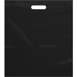 Purple Q Crafts Plastic Bag with Die Cut Handle Bag 15"x18" Black Plastic Merchandise Bags 100 Pack for Retail, Gifts, Trade Show and More