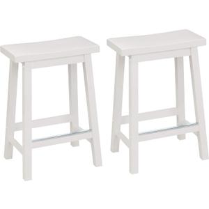 Amazon Basics Solid Wood Saddle-Seat Kitchen Counter Barstool with Footrest, Easy Assembly - 24-Inch Height - White - Set of 2