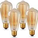 HESSION ST64 Edison Bulbs, E26 Base 110V-40W 4-Pack 2700K Vintage Light Bulb, Amber Glass Warm Light Dimmable Decorative Bulbs for Livingroom Kitchen Table Light