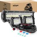 Nilight LED Light Bar Set, 12 Inch 300W Triple Row Spot Flood Combo Work Driving Lamp, 2 Pcs 4 inch 60 W with Wiring Harness for Off road ATV Boat Lighting