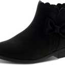 LseLom Girls Ankle Boots Kids Ankle Booties Bow Side Zipper Low Heel Outdoor Warm Shoes for Little Kids/ Big Kids Suede Black Size 3