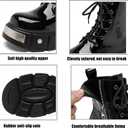 Men's Lace Up Platform Motorcycle Boots Patent Leather Ankle Boots with Side Zipper Comfort Metal Round Toe Punk Outdoor Combat Boots (Black, M)