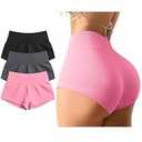 OQQ Women 3 Piece Yoga Shorts Sexy High Waist Booty Stretch Workout Exercise Hot Shorts Black Darkgrey Candypink
