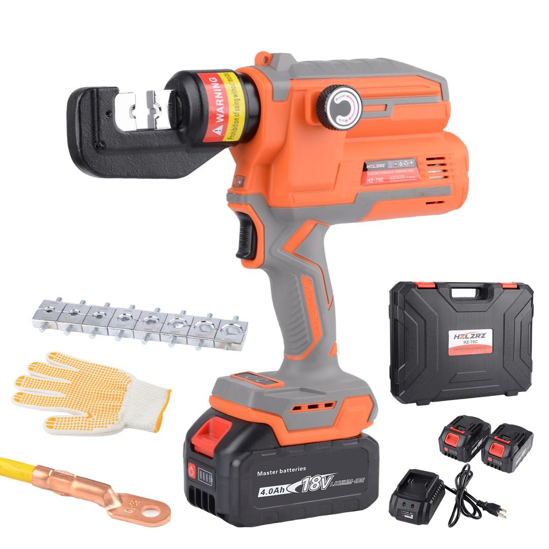 HZLZRZ Electric Hydraulic Crimping Tool, 12 Ton Battery Lug Crimping Tool with Brushless motor, Wire Crimper, Battery Cable Crimper Tool with 9 Dies for Cu Terminals (12AWG-2/0AWG)