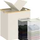 efluky Laundry Hamper with Lid, Double Laundry Hamper with 2 Removable Bags, 2 Section Laundry Basket with Bamboo Handles for Bathroom, Bedroom & Laundry Room, 140L (36.9 Gallon) Beige