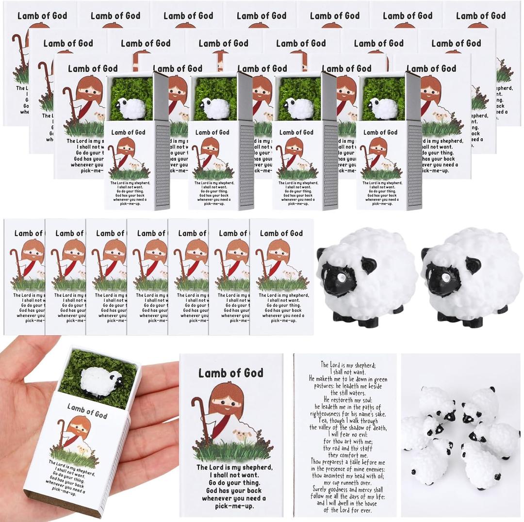 Wonderjune Lamb of God Christian Mothers Day Sunday School Gifts Bulk Miniature Sheep Bible Verse Card Religious Gifts Bible Verse Prayers Christian Party Favors First Communion(22 Sets,Lamb)