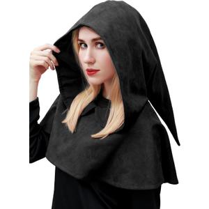 FURPHI Medieval Cowl Hood Renaissance Faux Suede Cape Pagan Cosplay Halloween Costume Accessories (Black) FURPHI Medieval Cowl Hood Renaissance Faux Suede Cape Pagan Cosplay Halloween Costume Accessories (Black)