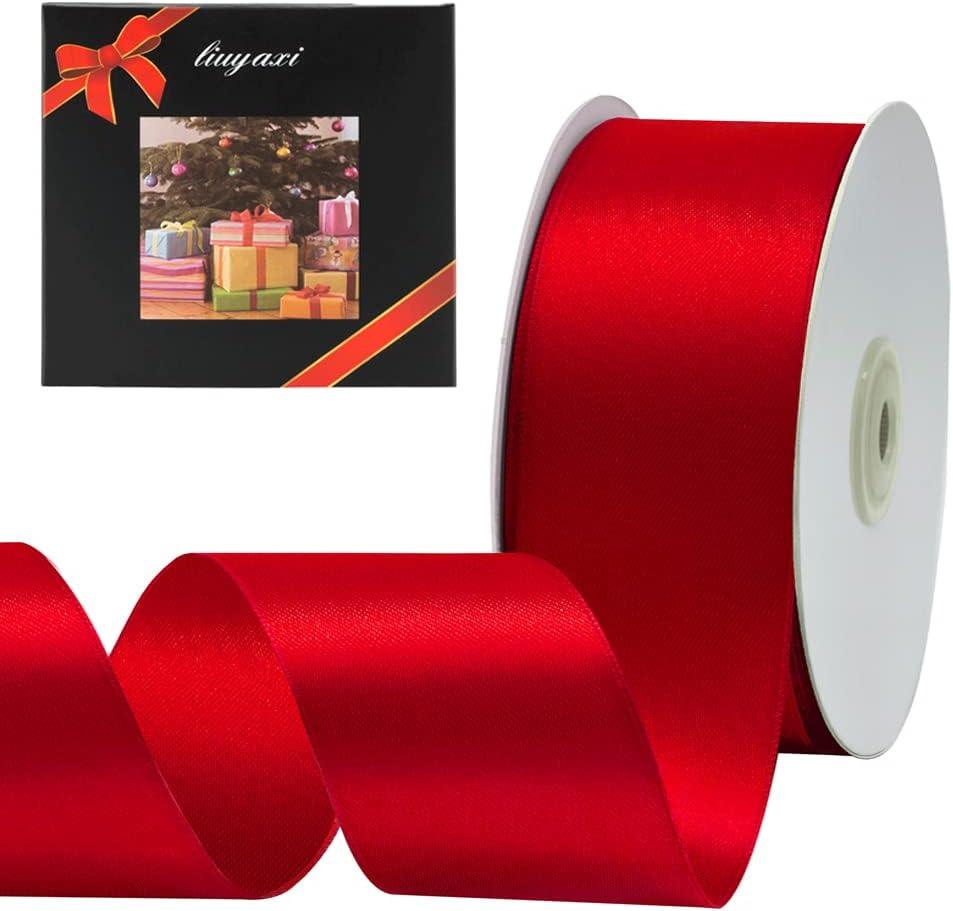 LIUYAXI Hot Red Double Faced Satin Ribbon, 2" X Continuous 50 Yards, Fabric Ribbon Use for Bows Bouquet,Christmas Gift Wrapping,Floral Arrangement