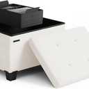 Storage Ottoman Cube with Small Bin, 16-in Square Ottoman with Storage for Living Room and Bedroom, Small Ottomans Foot Rest, Fabric Foot Stools Ottomans Max 330lbs, Cream