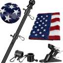 Barcetine American Flag with Pole - Includes 5ft Heavy Duty Flag Pole Holder for Outside House,3x5 Embroidered US Flag and Wall Mount Bracket,Tangle Free Flagpoles Kit for Porch,Garage,Outdoor