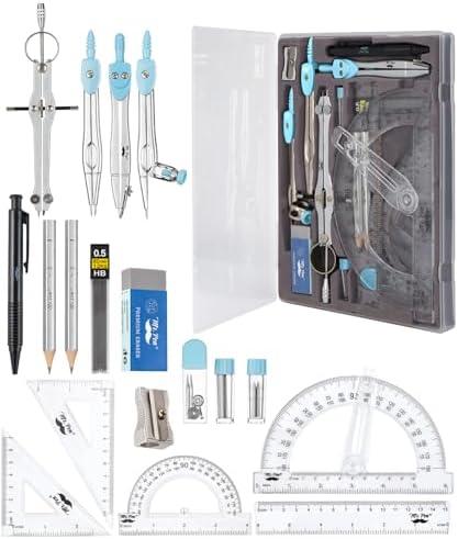 Mr. Pen- Geometry Set, 15 pcs, Light Blue, 6 Inch Swing Arm Protractor, Divider, Set Squares, Ruler, Compasses and Protractor
