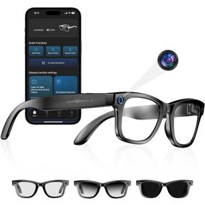 AI Smart Camera Glasses 8MP Camera for Women Men, 4K Photos & 1080P Video Recording,Anti-Shake, 12H Music/Bluetooth Calls, Real-time Translation/GPT Object Recognition (Photochromic Lenses)