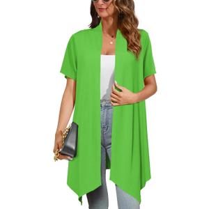 Women's Lightweight Short Sleeve Open Front Cardigans Casual Soft Drape Spring Summer Fall Cardigan S-3XL (B09-green)