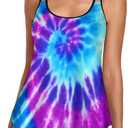 Urchics Womens 2025 Tankini Swimsuits Tummy Control Flowy Swimwear Two Piece Bathing Suits Swim Tank Top with Boyshorts (XL, Purple Blue)