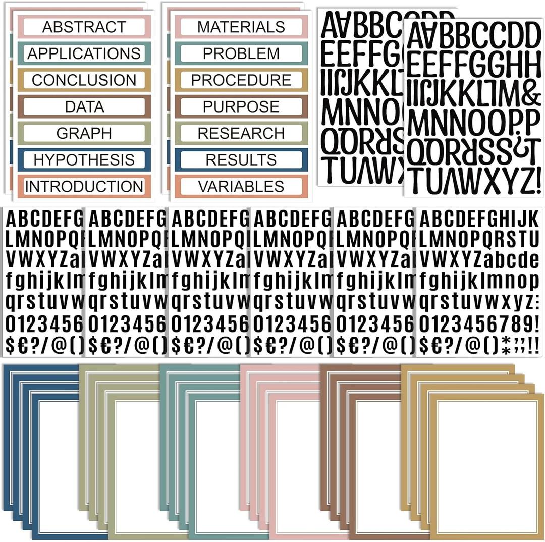 PerKoop 36 Sheets Science Fair Board Poster Boards Supplies 24 Self Adhesive Presentation Subtitles 4 Science Fair Project Titles 8 Personalized Letter Sticker for Classroom(Rustic Color)