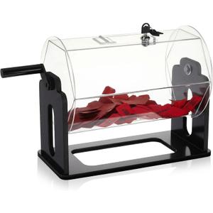 Leinuosen Acrylic Raffle Drum, 13 x 6.5 x 9.5 Inches Clear Raffle Tickets Spinner Cage with Shaking Hand, Transparent Ticket Spinner Box for Prize Draw Games Balls (Hexagon, Black)
