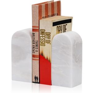 Koville African Natural Marble Bookends for Shelves, Decorative Book Ends, 7lbs Heavy-Duty Marble Book Holders, Bookshelf Apartment Decor for Normal Books/CD/Video Games(Bianco Fiora)