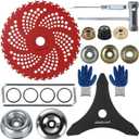 Steel Trimmer Head 9" x 36 Teeth Carbide Tipped Blades Weed Eater Blade Universal Trimmer Head with Adapter Kits and Glove for Brush Cutter, Trimmer, Weed Eater