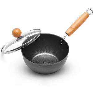 VIVIDCOOKWARE Small Wok Pan with Lid  7Inch (1.5QT) Mini Carbon Steel Wok, Flat Bottom Stir Fry Pan, Uncoated & Induction Ready, Ideal for Ramen, Soup, Eggs (12 Servings)