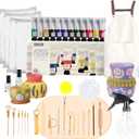 Air Dry Clay Pottery Kit for Adults Beginner at Home,Pottery Clay Sculpting Tools 40 Pcs,Double Sided Ceramic Clay Carving Tool Set,Clay Starter Kitwith Apron, Brush, Paint and Spray Bottle, Molding