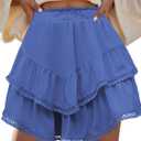 American Trends Skorts for Women Dressy Casual Flowy Shorts Boho Ruffle Tiered Skirts High Waist Mini Tennis Golf Skirt (Blue, XL)