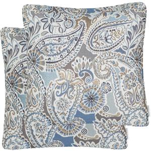 Mika Home Pack of 2 Decorative Accent Throw Pillow Cover Sham Cushion Case,Paisley Pattern,20x20 Inches,Blue Brown Cream Multicolor