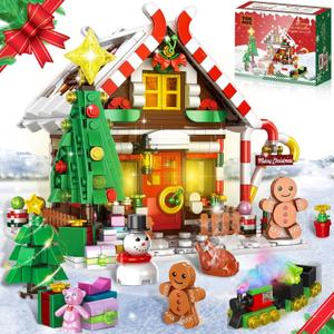 Christmas Gingerbread House Building, Christmas Village House Building Set, Contain Christmas Tree and Train, Xmas Brick Toy Gifts for Adults Teens and Kids 1288PCS (Brown)