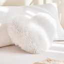 MOOWOO White Fluffy Heart Pillow, Faux Fur Throw Pillow,Sherpa Plush Fluffy, Cute Soft Throw Cushion, Valentines Day,Thanks Giving Days,Christmas Day Decorative for Home Bed Couch Heart Shape, 15.7*15.7 Inches