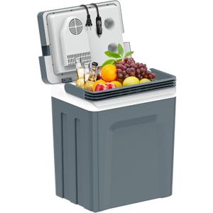 25L Portable Electric Cooler & Warmer, Small Refrigerator with Handle, 110V AC and 12V DC Car Fridge, Camping/Outdoor/Travel Cooler for Vehicles & Trucks, Grey