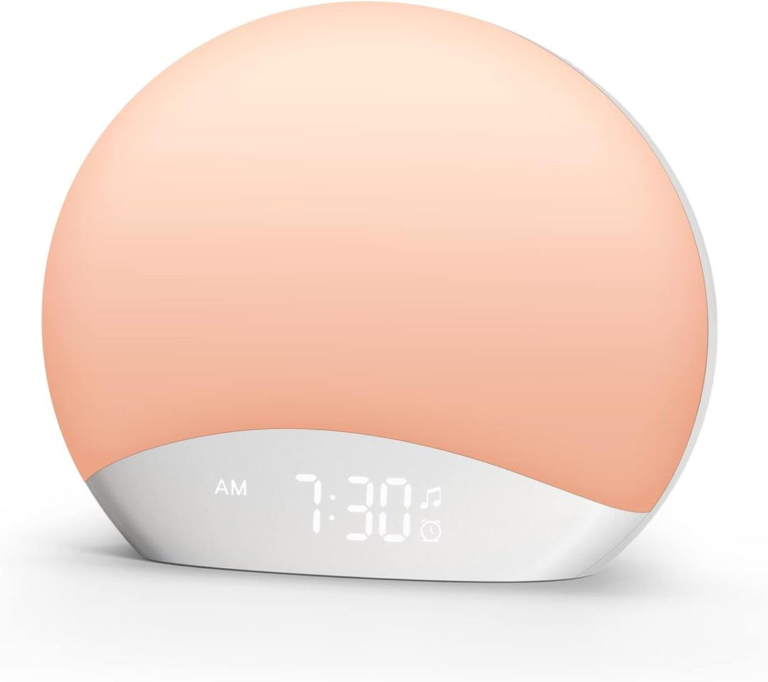 Reacher Sunrise Alarm Clock White Noise Machine with Night Light, Natural Wake Up Sunlight, 26 Soothing Sounds, Dimmable LED Light, Sound Machine Alarm Clock for Kids, Adults, Baby, Bedroom