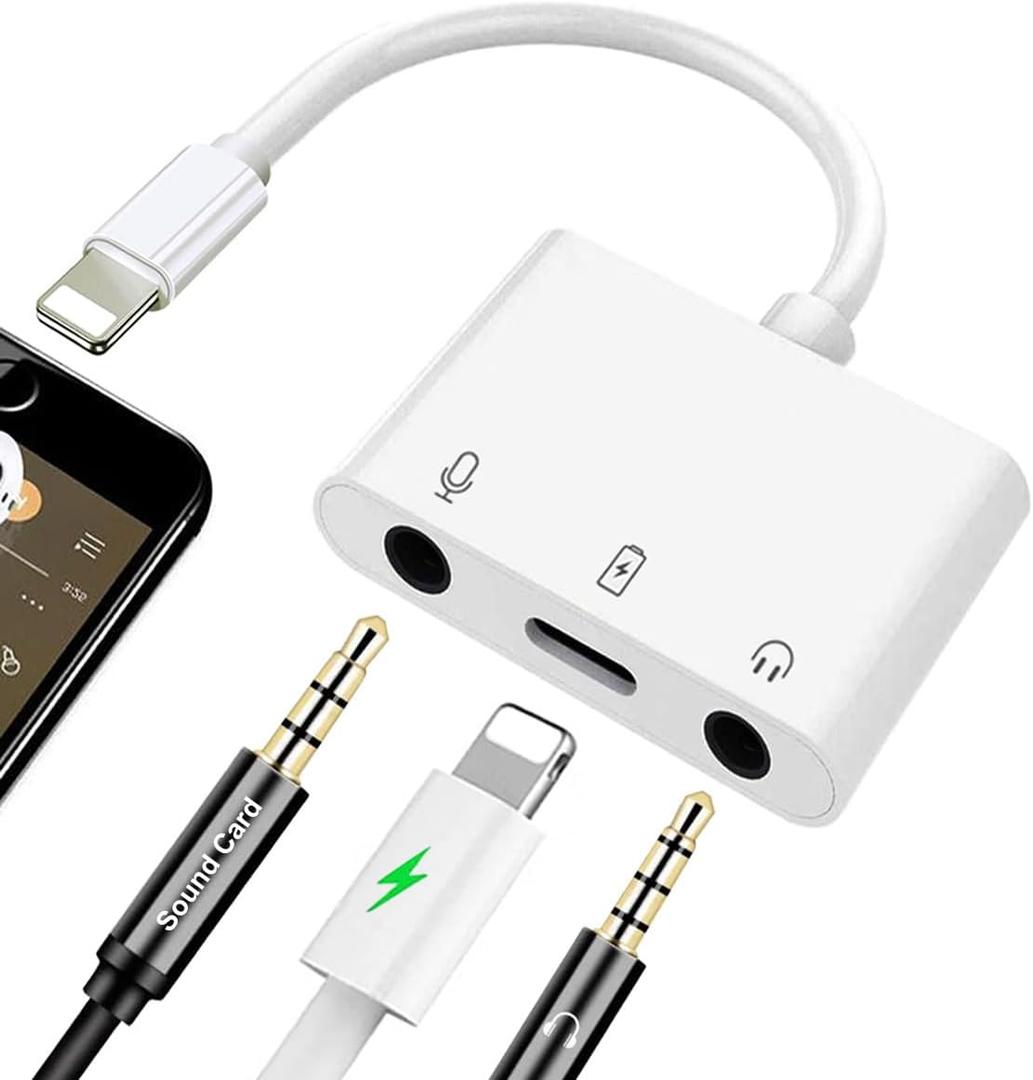 iPhone Microphone Adapter for Live-Streaming Lightening to Microphone & 3.5mm Headphone Adapter with Charging Port iPhone Audio & MIC Splitter Compatible for iPhone 14 13 12 11 X iPhone Microphone Adapter for Live-Streaming Lightening to Microphone & 3.5mm Headphone Adapter with Charging Port iPhone Audio & MIC Splitter Compatible for iPhone 14 13 12 11 X