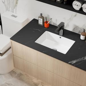 17"X12" Undermount Bathroom Vessel Sink Rectangular White Porcelain Ceramic Modern Vanity Sink Rectangle Art Basin