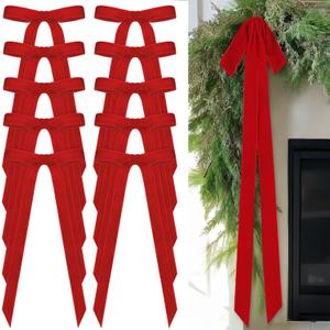 24 Pcs Velvet Bows Christmas Tree Ornaments Vintage Velvet Ribbon Bows for Tree Garland Wreath Indoor Xmas Decorations(9 x 13 Inch,Width of 1 1/2",Red)
