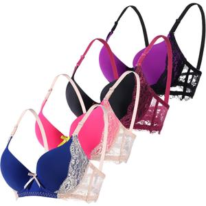 YooMee Push Up Bra for Women,Lace Bras with Underwire Cups,Comfort Padded T-Shirt Bra Add One Cup 34B