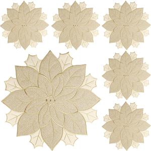 Christmas Placemats Set of 6 Christmas Decorations Indoor Round Placemats for Winter Holiday Party Kitchen Dinning Decorations