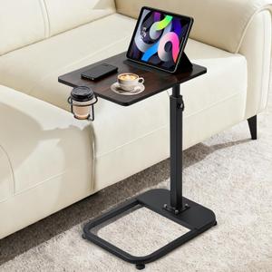 Facka Adjustable TV Tray Table with Rounded Metal Corners, CShaped Snack Table for Couch, Sofa, Bed or Chair, Small Space Side Table for Eating, Dinner, or Laptop Use