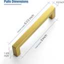 JOY DECOR 4 Pack Cabinet Handles, Gold Cabinet Pulls, 5 Inch Kitchen Closet Handles Square Drawer Pulls Stainless Steel Drawer Hardware, 128mm Hole Centers