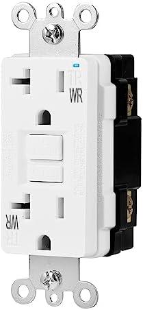 Amazon Basics Weather-Resistant Tamper-Resistant GFCI Receptacle with LED Indicator, Self-Test Feature, Ground Fault Circuit Interrupter for Indoor or Outdoor Use, 20 Amp, White