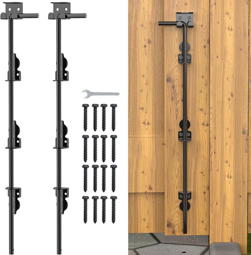 FMhotu 24" Cane Bolt Drop Rod for Gate, Heavy Duty Gate Latch for Wooden Fence Metal Gates, Gate Ground Stopper Hardware for Wood PVC Vinyl Metal Gates, 2 Pack
