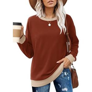 Besshopie Womens Long Sleeve Shirts Crewneck Casual Tunic Tops Fall Fashion Outfits, M, Caramel